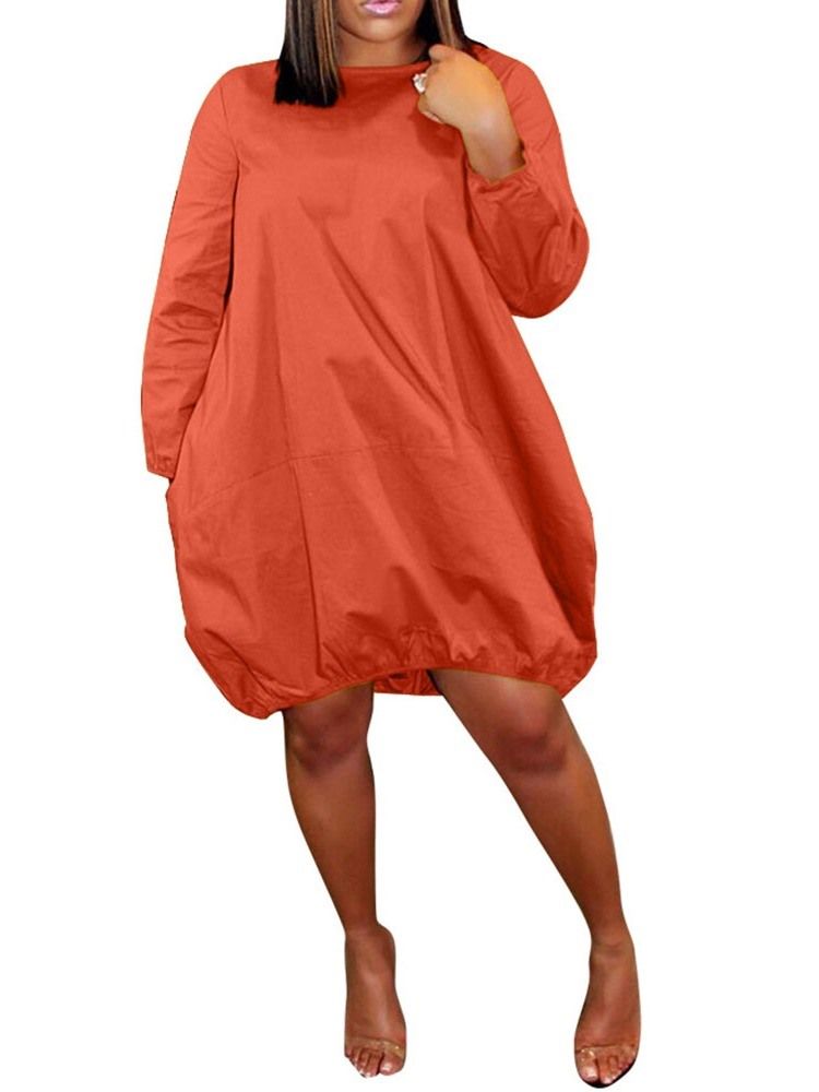 Vestido Casual Feminino De Manga Comprida Na Altura Do Joelho Em Volta Do Pescoço Com Lanterna