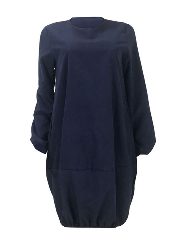 Vestido Casual Feminino De Manga Comprida Na Altura Do Joelho Em Volta Do Pescoço Com Lanterna