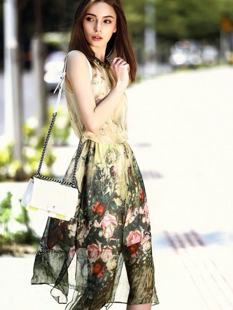 Vestido Casual Feminino Meryl Floral Assimétrico Para Viagem