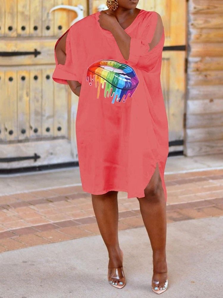 Vestido Casual Feminino De Ombro Frio Divisão Assimétrica De Cintura Alta