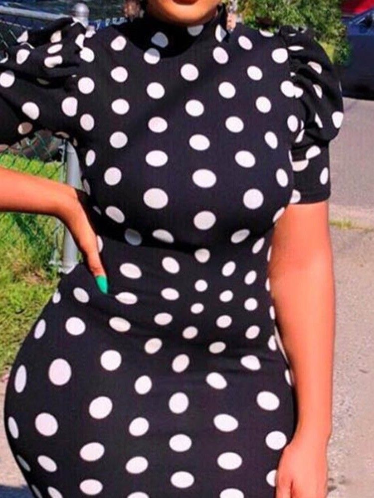 Vestido Com Bolinhas Femininas De Manga Curta Sem Encosto Acima Do Joelho