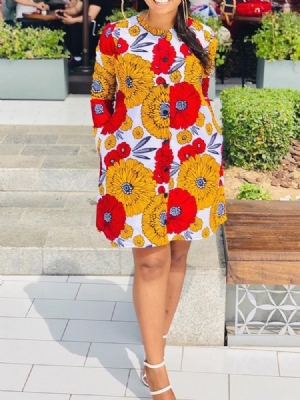Vestido Feminino Africano De Manga Comprida Na Altura Do Joelho Com Peito Único