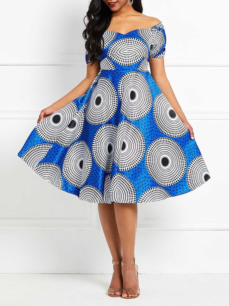 Vestido Feminino Africano De Manga Curta Estampado Na Panturrilha Média