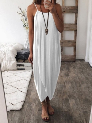 Vestido Feminino Assimétrico Casual Meia Panturrilha Sem Mangas