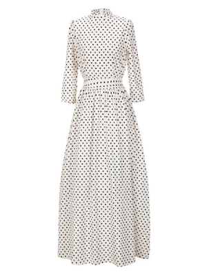 Vestido Feminino Até O Tornozelo Com Gola Longa Manga Três Quartos Vintage