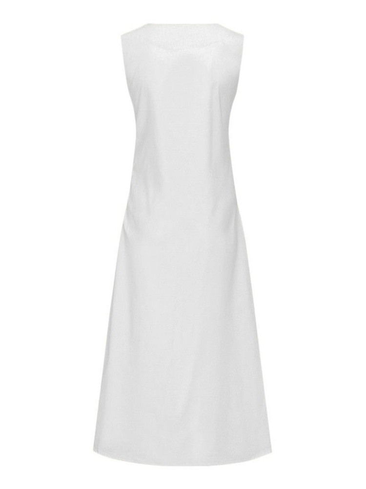Vestido Feminino Casual Estampado Na Altura Do Tornozelo Com Decote Em V Dividido Sem Mangas De Verão