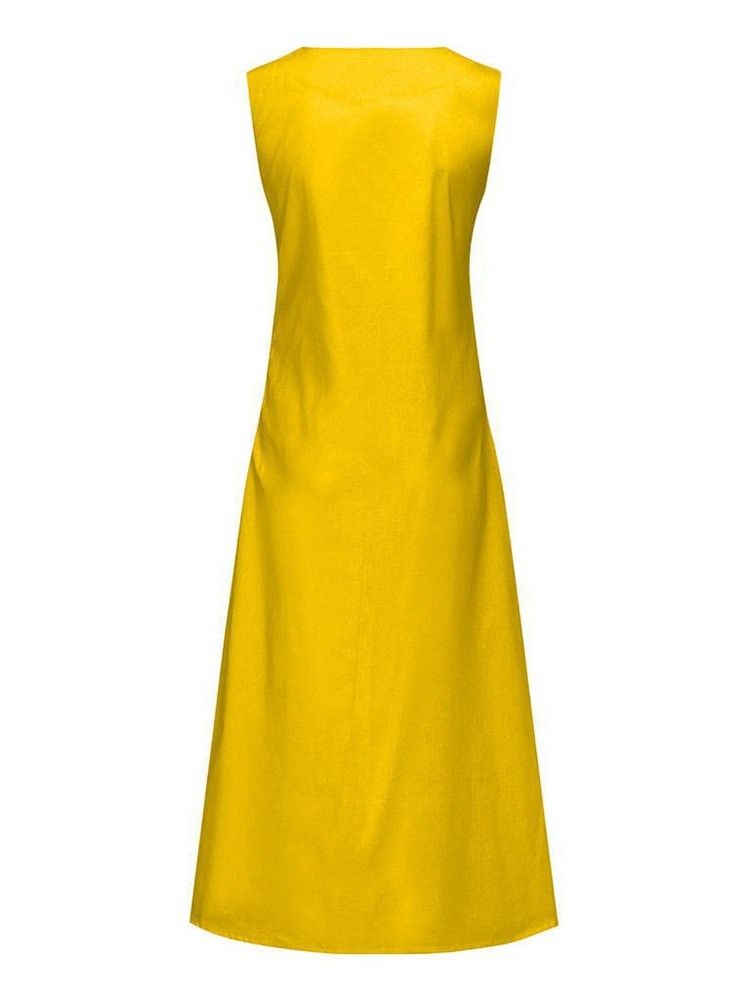 Vestido Feminino Casual Estampado Na Altura Do Tornozelo Com Decote Em V Dividido Sem Mangas De Verão