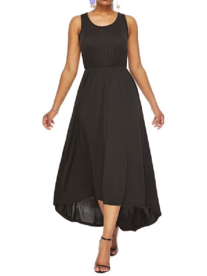 Vestido Feminino Casual Único Sem Mangas Até O Tornozelo Assimétrico