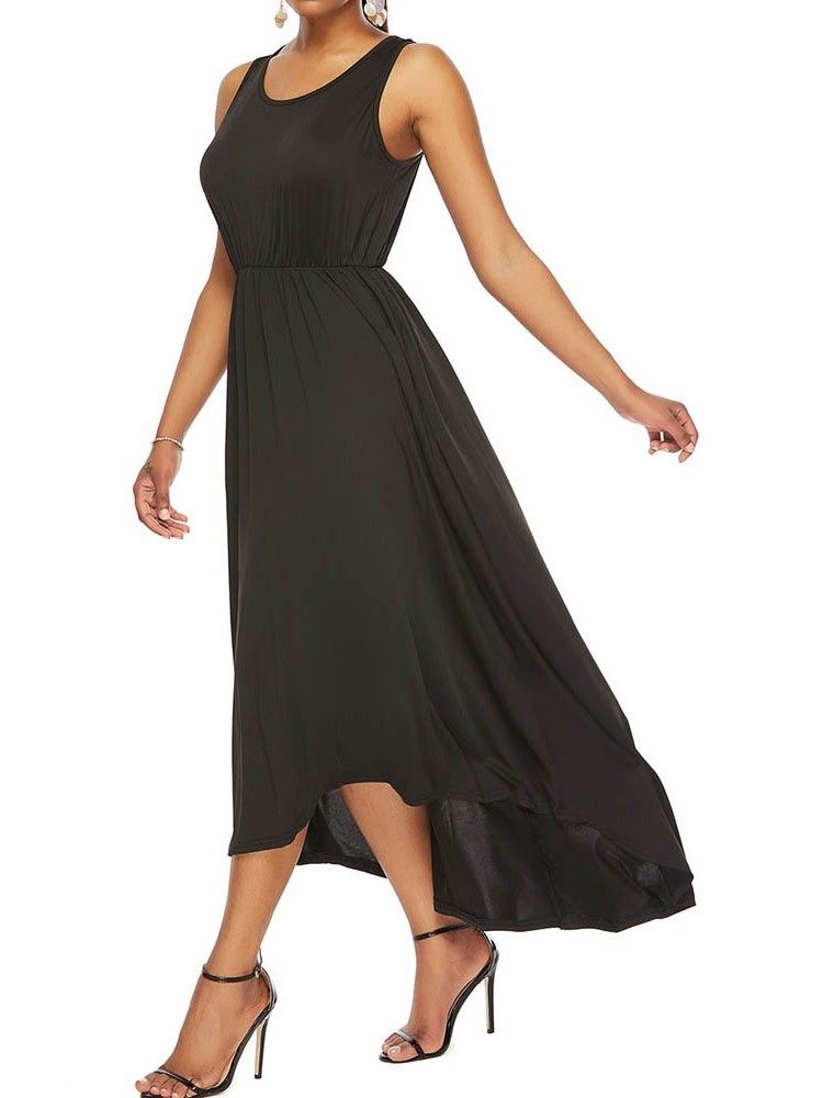 Vestido Feminino Casual Único Sem Mangas Até O Tornozelo Assimétrico