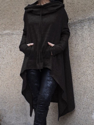 Vestido Feminino Com Capuz Assimétrico De Manga Comprida Simples Assimétrico