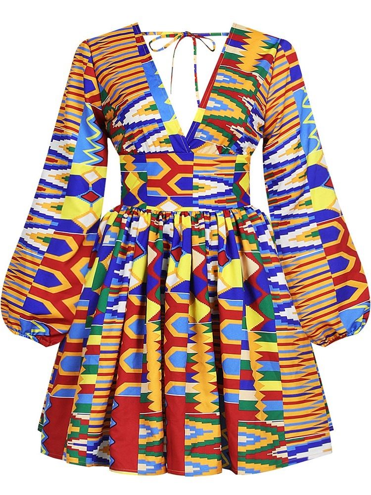 Vestido Feminino Com Decote Em V Acima Do Joelho Estampa Pulôver Vintage