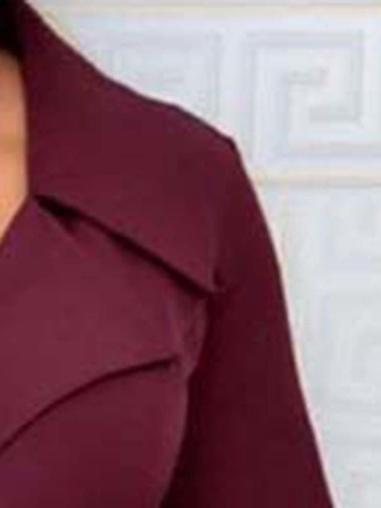 Vestido Feminino Com Lapela Entalhada Na Lapela Manga Três Quartos Vestido De Outono