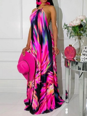 Vestido Feminino Com Renda Até O Chão Sem Mangas Com Cabeçada Floral
