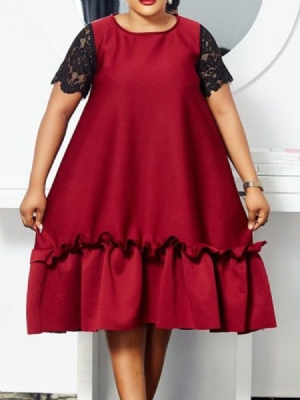 Vestido Feminino Em Patchwork De Cor Em Bloco Com Decote Redondo Panturrilha Média