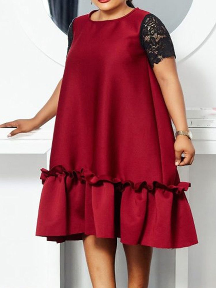 Vestido Feminino Em Patchwork De Cor Em Bloco Com Decote Redondo Panturrilha Média