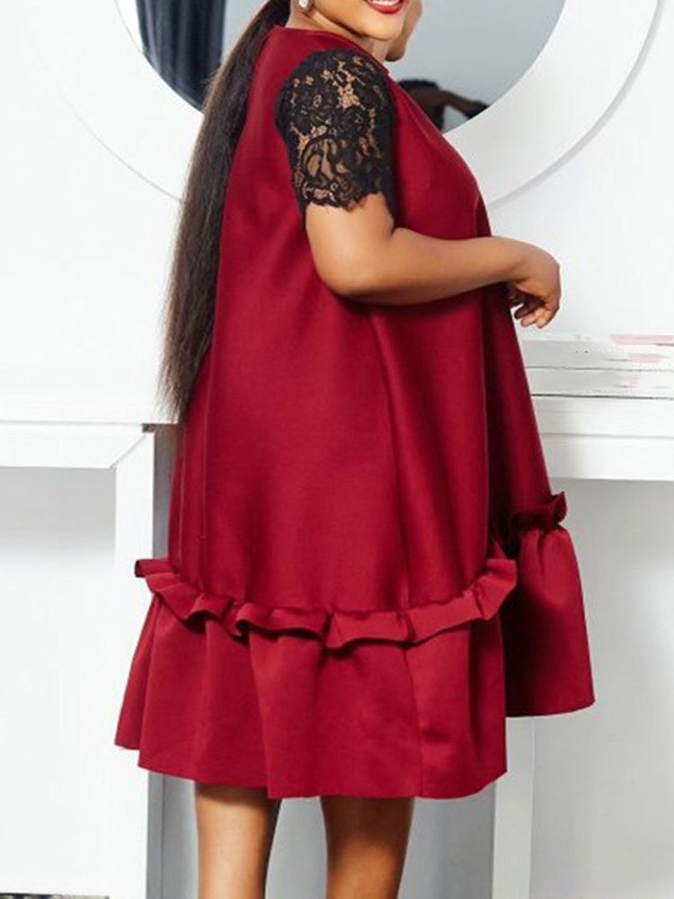 Vestido Feminino Em Patchwork De Cor Em Bloco Com Decote Redondo Panturrilha Média