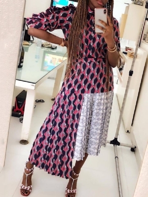 Vestido Feminino Estampado Gola Meia-canela Pulôver Colorido
