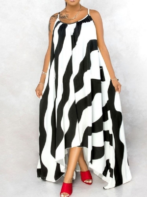 Vestido Feminino Estampado Longo Sem Mangas Verão Assimétrico