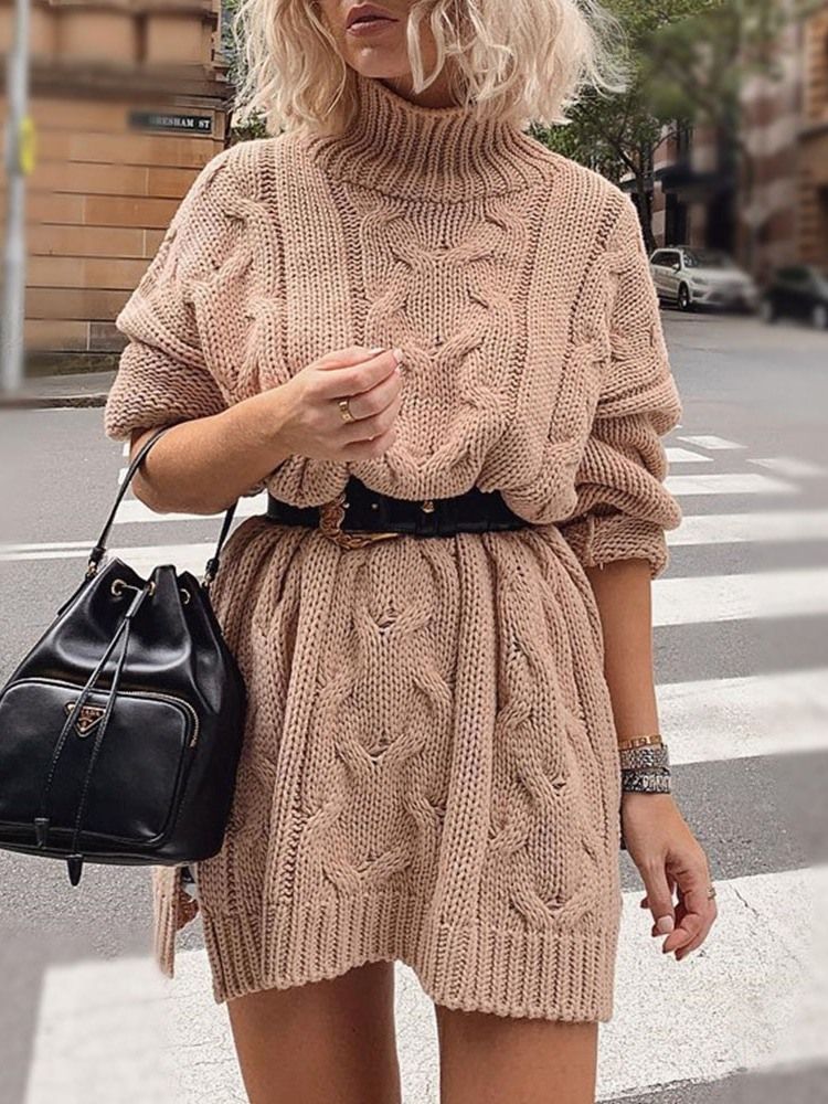 Vestido Feminino De Gola Alta Com Divisão De Manga Comprida Pulôver De Outono