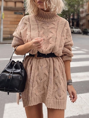 Vestido Feminino De Gola Alta Com Divisão De Manga Comprida Pulôver De Outono