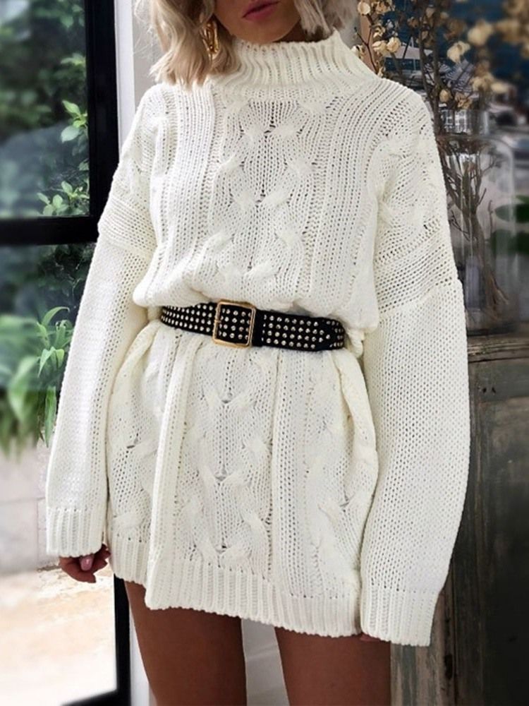 Vestido Feminino De Gola Alta Com Divisão De Manga Comprida Pulôver De Outono