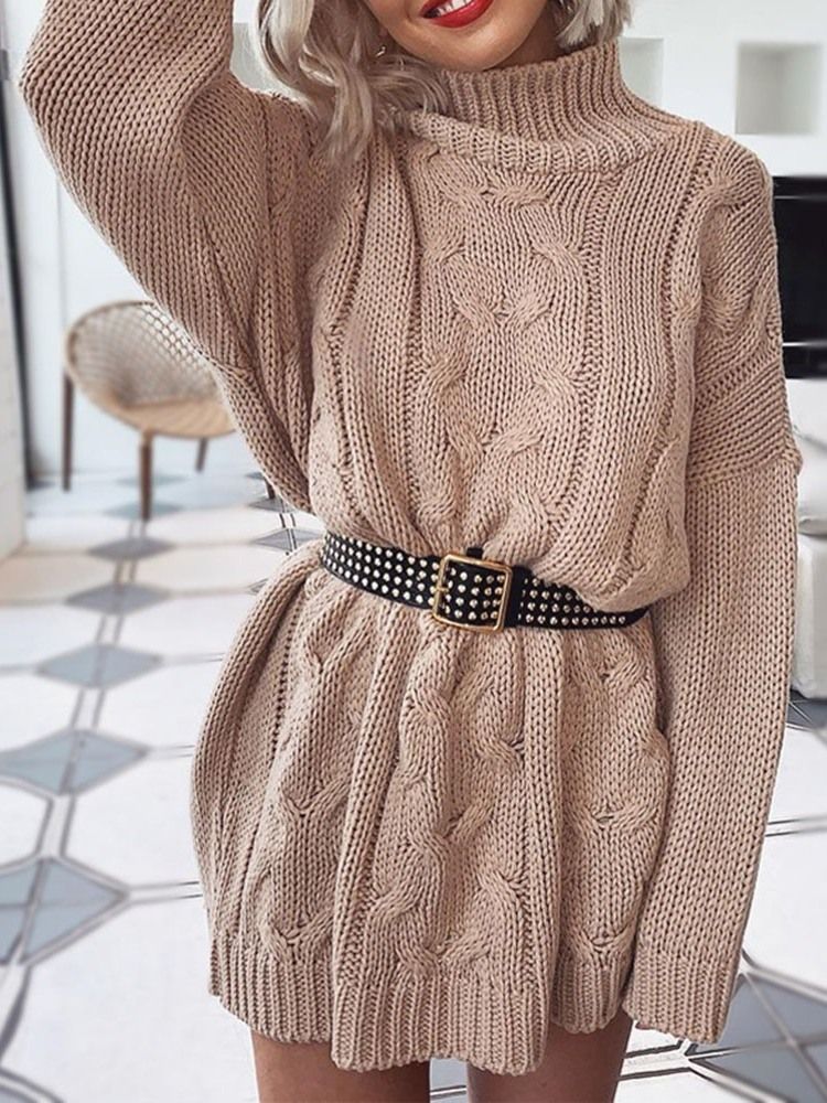 Vestido Feminino De Gola Alta Com Divisão De Manga Comprida Pulôver De Outono