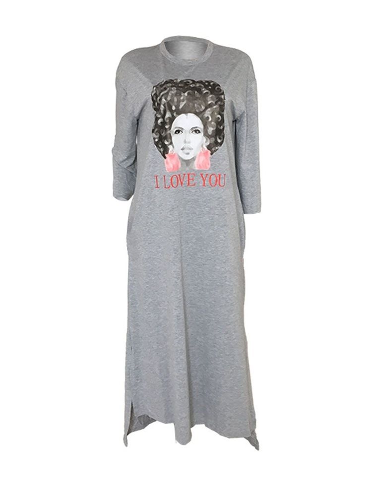 Vestido Feminino De Gola Redonda Com Divisão Média Na Panturrilha Normal