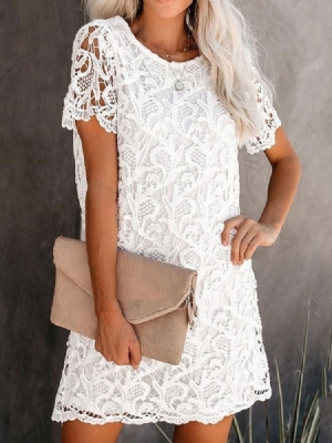 Vestido Feminino Manga Curta Acima Do Joelho Redondo Pescoço