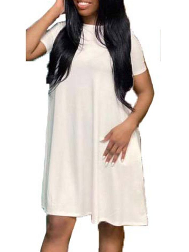 Vestido Feminino De Manga Curta Até O Joelho Em Torno Do Pescoço