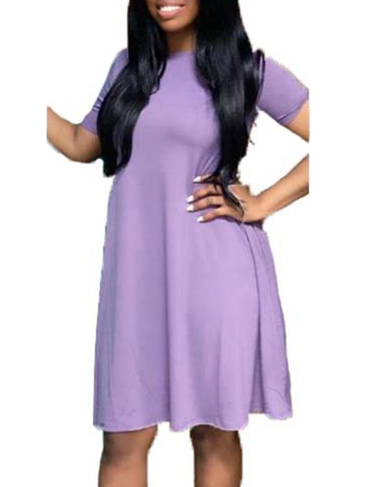 Vestido Feminino De Manga Curta Até O Joelho Em Torno Do Pescoço