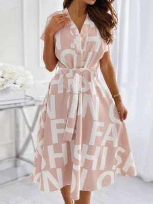 Vestido Feminino De Manga Curta Com Botão De Meia Panturrilha Pulôver De Verão
