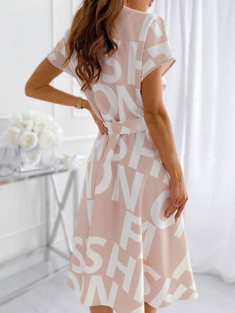 Vestido Feminino De Manga Curta Com Botão De Meia Panturrilha Pulôver De Verão