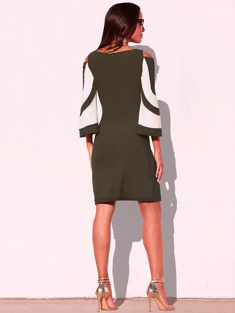 Vestido Feminino De Nove Pontos Com Manga Comprida Em Bloco