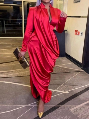 Vestido Feminino Plissado Normal Até O Chão