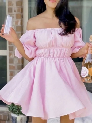 Vestido Feminino Pulôver Sem Ombro Acima Do Joelho Meia Manga