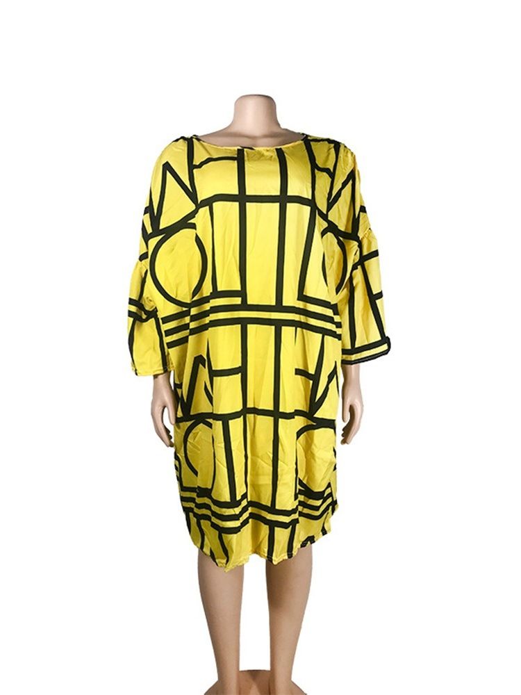 Vestido Feminino Reto De Mangas Três Quartos Em Patchwork Na Altura Do Joelho Reto Para Escritório