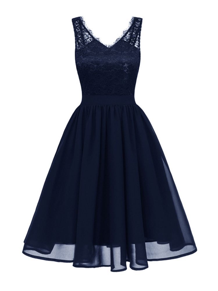 Vestido Feminino Sem Mangas Patchwork Na Cintura-padrão Na Altura Do Joelho