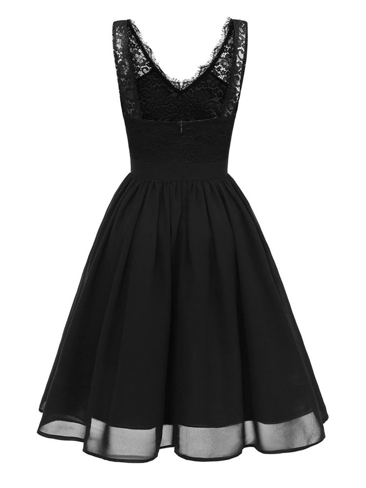 Vestido Feminino Sem Mangas Patchwork Na Cintura-padrão Na Altura Do Joelho
