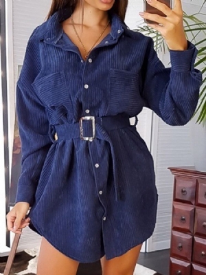 Vestido De Lapela Com Botão Acima Do Joelho Com Peito Único Feminino