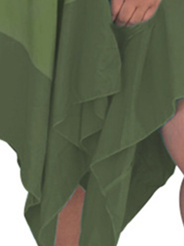 Vestido Liso Feminino De Manga Três Quartos Assimétrico Com Decote Em V