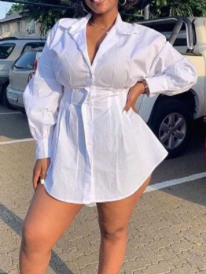 Vestido De Manga Comprida Com Botão Acima Do Joelho Feminino Assimétrico