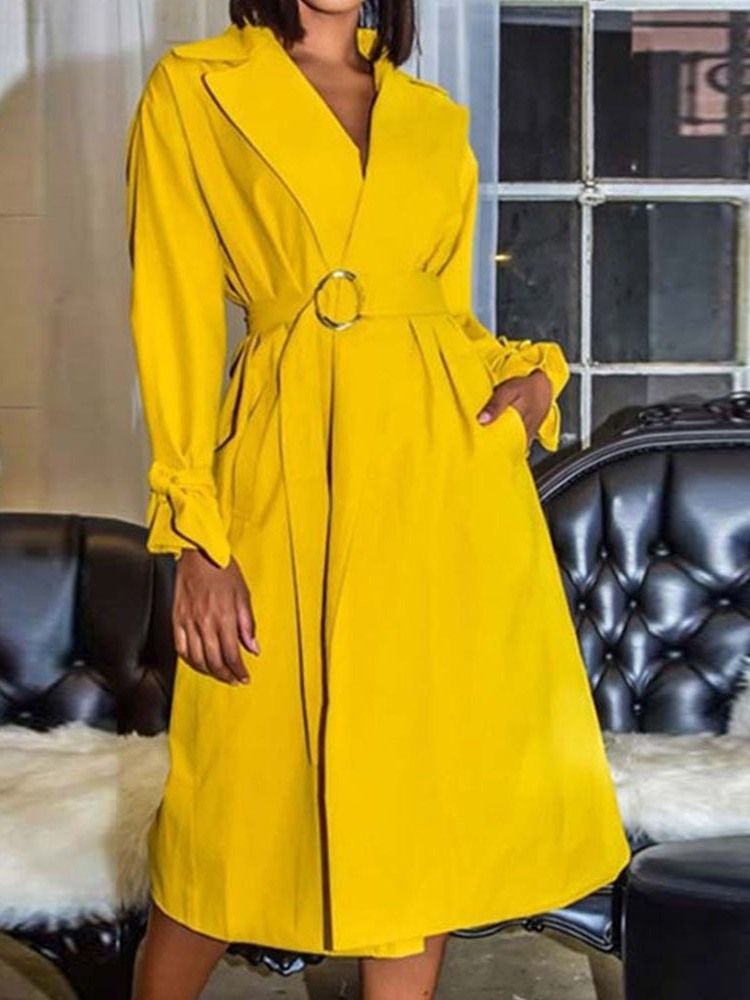 Vestido Midi Coreano Feminino De Manga Longa Com Botão Da Panturrilha