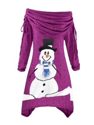 Vestido Normal Feminino Com Estampa De Manga Comprida De Gola Longa De Natal