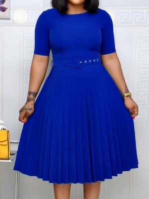 Vestido Normal Feminino De Manga Curta Com Gola Redonda Pregueada