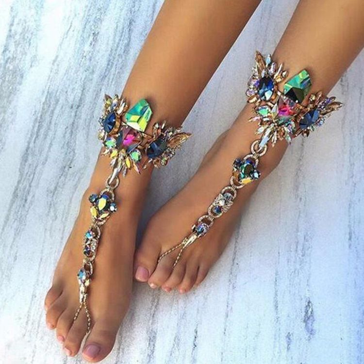 Tornozeleira De Strass Colorido Estilo Exótico
