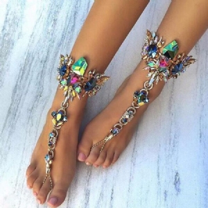 Tornozeleira De Strass Colorido Estilo Exótico