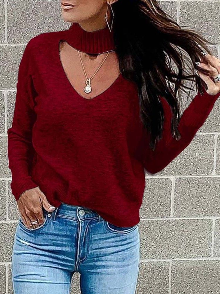 Camisola Feminina De Manga Comprida De Natal Com Decote Em V