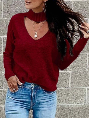 Camisola Feminina De Manga Comprida De Natal Com Decote Em V