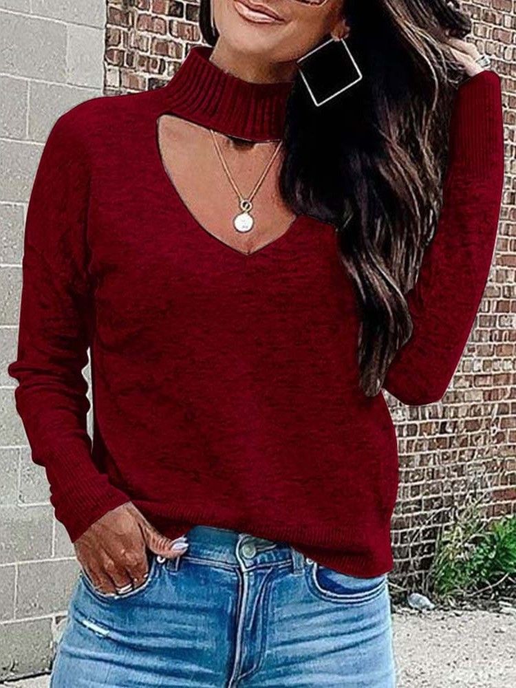 Camisola Feminina De Manga Comprida De Natal Com Decote Em V