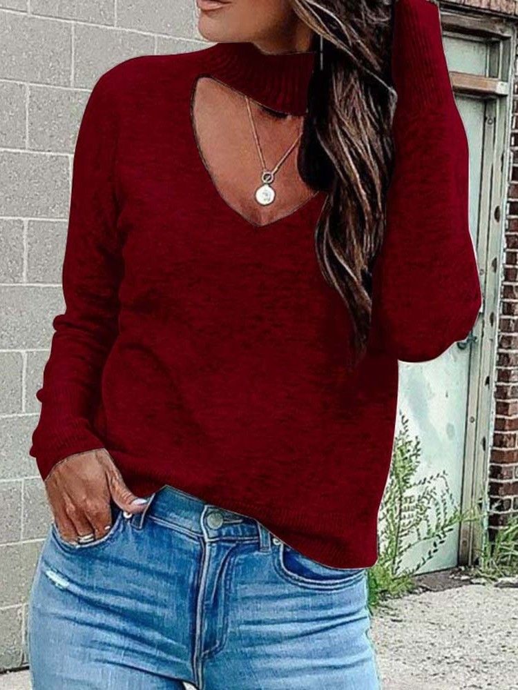 Camisola Feminina De Manga Comprida De Natal Com Decote Em V